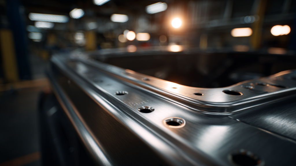 Close-up macro shot of a vehicle’s metal frame where the VIN is stamped.