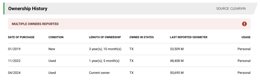 vehicle ownership history report