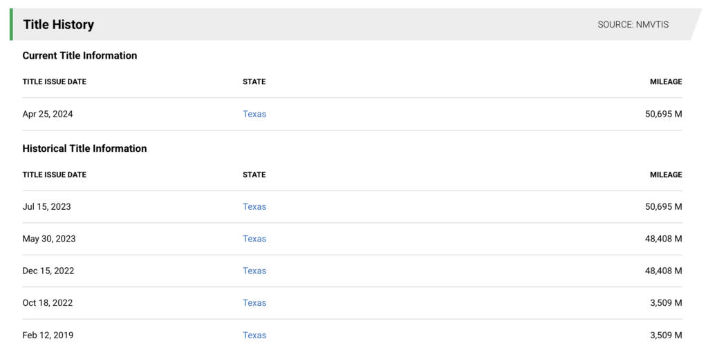 NMVTIS Title history for Oregon dealers 